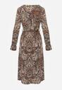 Rochie Midi Maro-Bej cu Imprimeu Paisley și Elastic în Talie Alynthe