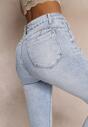 Niebieskie Jeansy Skinny z Regularnym Stanem i Strzępieniem na Nogawkach Katalia