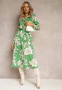 Rochie Cămașă Verde cu Curea de Legat Rume