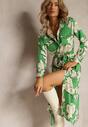 Rochie Cămașă Verde cu Curea de Legat Rume