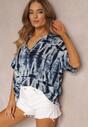 Granatowa Bluzka Oversize z Wiskozy Zdobiona Wzorem Tie-Dye Challine