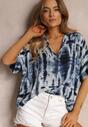 Granatowa Bluzka Oversize z Wiskozy Zdobiona Wzorem Tie-Dye Challine