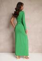 Zielona Asymetryczna Sukienka Maxi Zdobiona Drapowaniem Kiari
