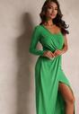 Zielona Asymetryczna Sukienka Maxi Zdobiona Drapowaniem Kiari