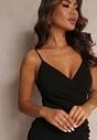 Rochie Neagră Mini Creion cu Decolteu Înfășurat Fetria