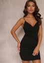 Rochie Neagră Mini Creion cu Decolteu Înfășurat Fetria