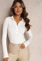 Biała Bluzka Zapinana na Zatrzaski z Kołnierzykiem Faelona