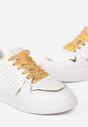 Biało-Złote Sneakersy z Kolorowymi Sznurówkami i Metalicznymi Wstawkami Lania