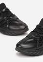 Sneakers Negri cu Pietre Strălucitoare pe Talpă Embosată cu Șiret Elastic Thecia