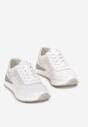 Biało-Srebrne Sneakersy Sznurowane ze Skóry Naturalnej i Perforacją Gelania
