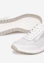 Biało-Srebrne Sneakersy Sznurowane ze Skóry Naturalnej i Perforacją Gelania
