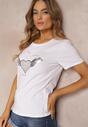 Biały T-shirt z Nadrukiem Zdobionym Cyrkoniami Aarie