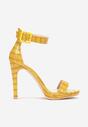 Żółte Sandały na Szpilce Zdobione Tłoczeniem na Wzór Krokodylej Skóry Iolasaria