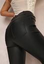Czarne Spodnie Skinny z Regularnym Stanem z Imitacji Skóry Anagelli