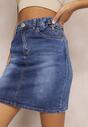 Granatowa Spódnica Jeansowa Mini z Kokardką w Talii Frostis