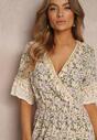 Rochie bej cloș cu dantelă și elastic în talie Ebosine