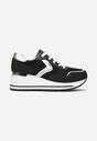 Czarno-Białe Sznurowane Sneakersy na Podeszwie z Koturnem Isies