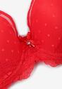 Czerwony Koronkowy Biustonosz Push-Up z Ozdobną Siateczką Idotria