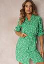 Zielona Sukienka Mini o Koszulowym Fasonie z Wiskozy Arintha