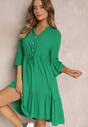 Zielona Rozkloszowana Sukienka Ściągana w Pasie z Wiskozy Mabree