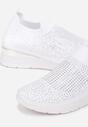 Białe Wsuwane Sneakersy na Niskim Koturnie Zdobione Cyrkoniami Taslah