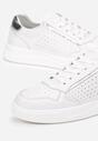 Biało-Srebrne Skórzane Sneakersy z Cholewką przed Kostkę z Drobną Perforacją Adaphne