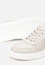 Beżowo-Złote Skórzane Sneakersy z Cholewką przed Kostkę z Drobną Perforacją Adaphne