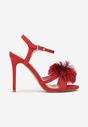 Czerwone Eleganckie Sandały na Wysokiej Szpilce z Puchatym Pomponem Phemara
