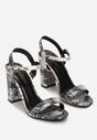Czarne Sandały w Wężowy Wzór na Słupku Arlowe