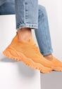 Pomarańczowe Sneakersy z Elastyczną Cholewką i Dekoracyjnym Wiązaniem Lukka