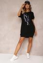 Czarna Sukienka typu T-shirt z Nadrukiem i Krótkim Rękawem Nodite