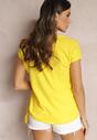 Żółty Bawełniany T-shirt z Ozdonym Nadrukiem i Wiązaniem Koloma