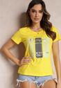 Żółty Bawełniany T-shirt z Delikatnym Nadrukiem Arianali