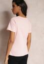 Różowy Bawełniany T-shirt z Delikatnym Nadrukiem Arianali