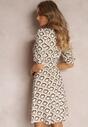 Beżowa Sukienka Mini w Mozaikowy Wzór z Bufiastymi Rękawami Sabreena