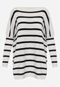 Biały Oversizowy Sweter z Rękawami o Fasonie Nietoperz i Wzorem w Paski Eistauma