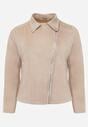 Jachetă asimetrică bej din imitație de piele întoarsă Kmiya