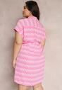 Różowa Koszulowa Sukienka Mini z Geometrycznym Wzorem Wiązana w Talii Acasia