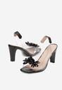 Sandale Negre Transparente cu Toc Conic decorate cu Cristale Acamisia
