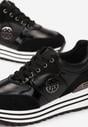 Czarne Sneakersy na Ozdobnej Podeszwie i Wkładką ze Skóry Naturalnej Agiri