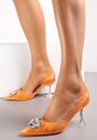 Pomarańczowe Sandały z Klepsydrową Szpilką i Transparentnym Noskiem w Szpic Frantis