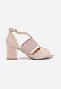 Sandale bej Keile Peep Toe cu o curea decorativă cu zirconiu