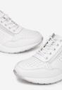 Białe Skórzane Sneakersy Zdobione Suwakiem i Błyszczącym Wzorem Gosedi