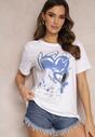 Biały Bawełniany T-shirt z Metalicznym Nadrukiem Arala