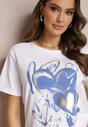 Biały Bawełniany T-shirt z Metalicznym Nadrukiem Arala