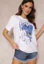Biały Bawełniany T-shirt z Metalicznym Nadrukiem Arala