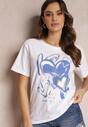 Biały Bawełniany T-shirt z Metalicznym Nadrukiem Arala