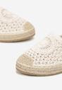Beżowe Espadryle na Plecionej Podeszwie z Ażurową Cholewką przed Kostkę Olloh