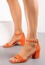 Pomarańczowe Eleganckie Sandały na Słupkowym Obcasie z Okrągłym Noskiem Jesschris