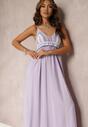 Fioletowa Bawełniana Sukienka Maxi z Szydełkową Górą i Gumkami na Plecach Jennesia